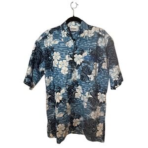 Hussongs Official Wear Mens Cotton Hawaiian Shirt Blue Dragon Floral Size M